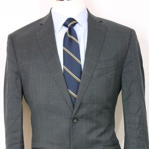 40R Calvin Klein Gray Windowpane Wool Sport Coat